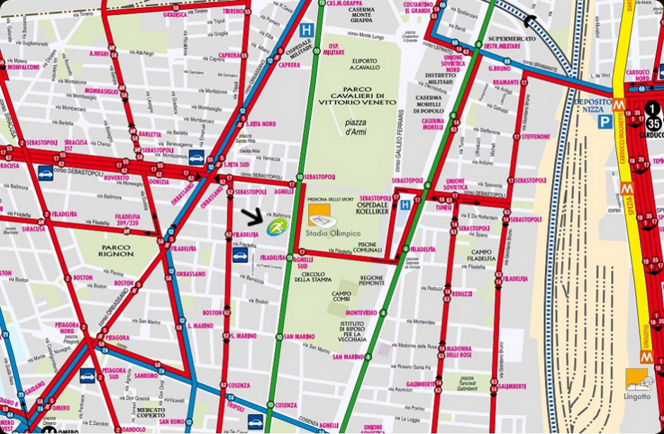 Immagine rappresentante la mappa dei trasporti pubblici nella zona del centro atletico LA JOLLA